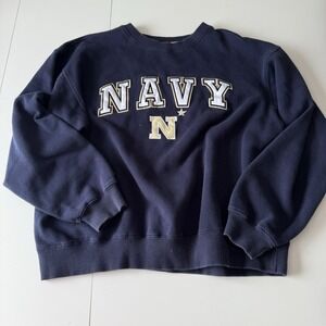 Vintage Navy Blue Heavy Cotton Embroidered Patch US Navy Crewneck Size Large